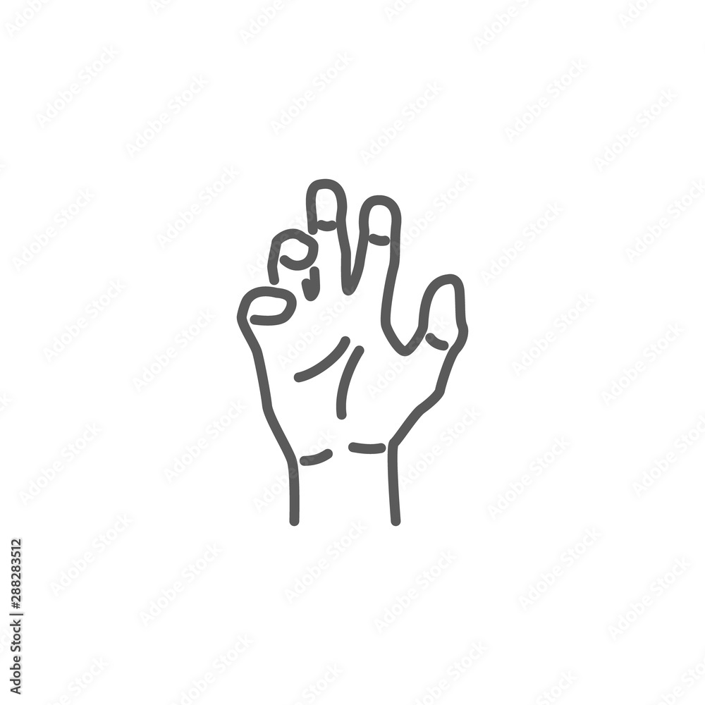 Fototapeta premium Zombie hand icon in linear style on white background.