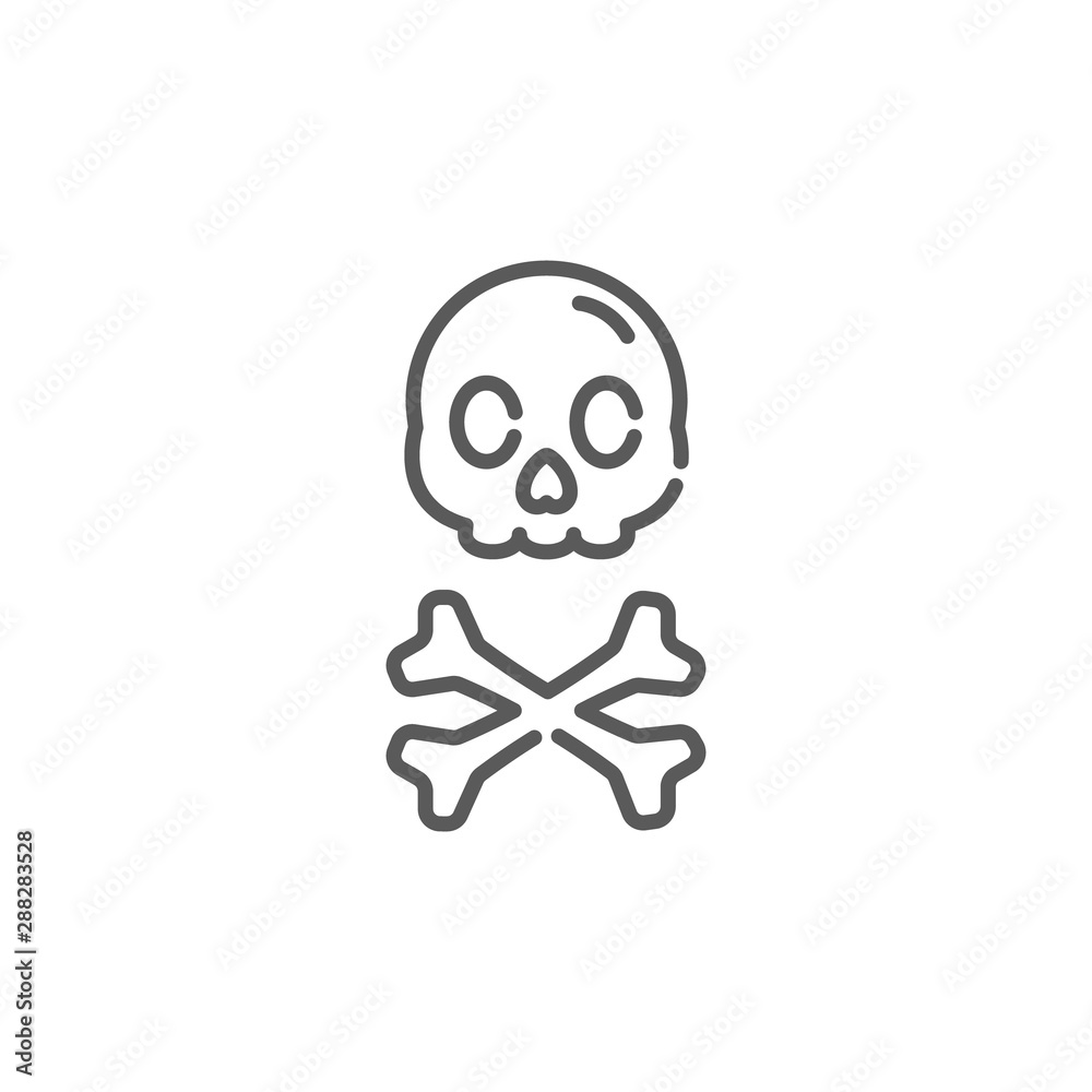 Skull and bones icon in linear style on white background. Skull and bones icon in linear style on white background.