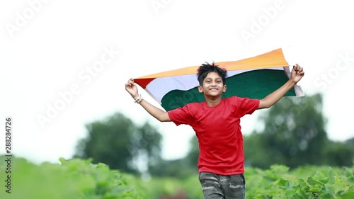 young Indian child with indian flag.