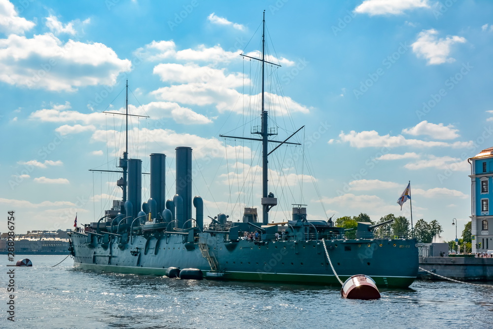 Aurora cruiser on Neva river, St. Petersburg, Russia Aurora cruiser on Neva river, St. Petersburg, Russia
