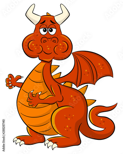 chewing cartoon dragon with a full mouth