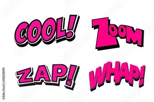 cool , zoom, zap,whap. comic style on white 