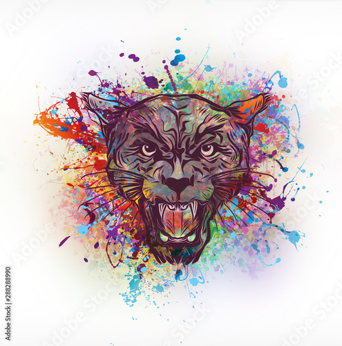 Tiger head with creative abstract element on white background - Illustration