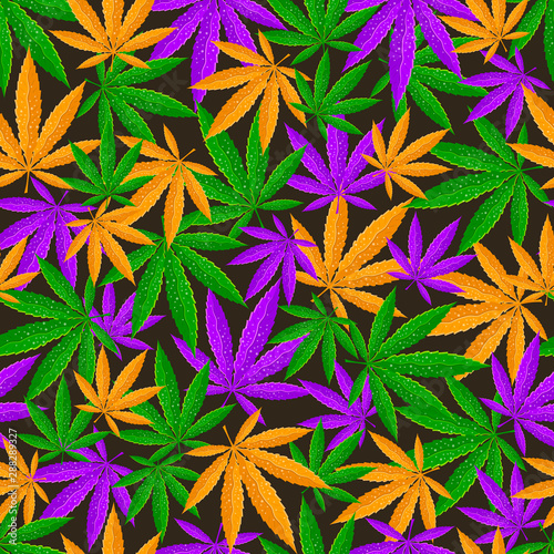 Marijuana background vector illustration. Seamless pattern marihuana leaf herb narcotic textile. Grass medical agriculture addictive weed nature forbidden.