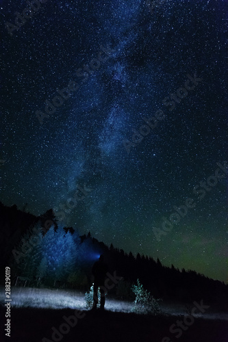 Fototapeta Naklejka Na Ścianę i Meble -  Night photos in the Ukrainian Carpathian Mountains with a bright starry sky and the Milky Way
