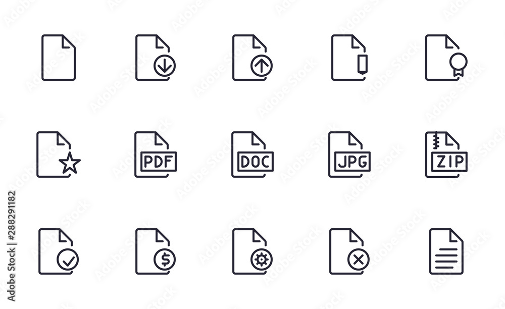 Document icons set outline style