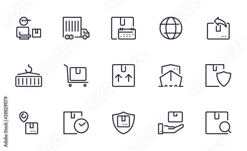 Delivery icons set outline style