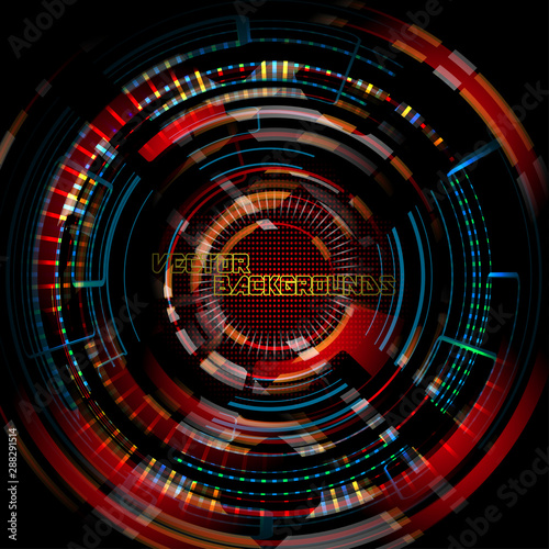 Tech round colors motion concept on a black scene vector graphics wallpaper backgrounds