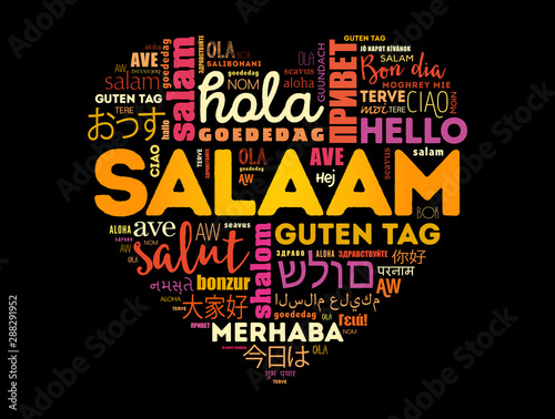 SALAAM (Hello Greeting in Persian,Farsi) love heart word cloud in different languages of the world