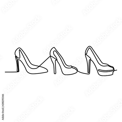 Continuous line drawing of highheels shoes for woman fashion isolated on white background vector illustration