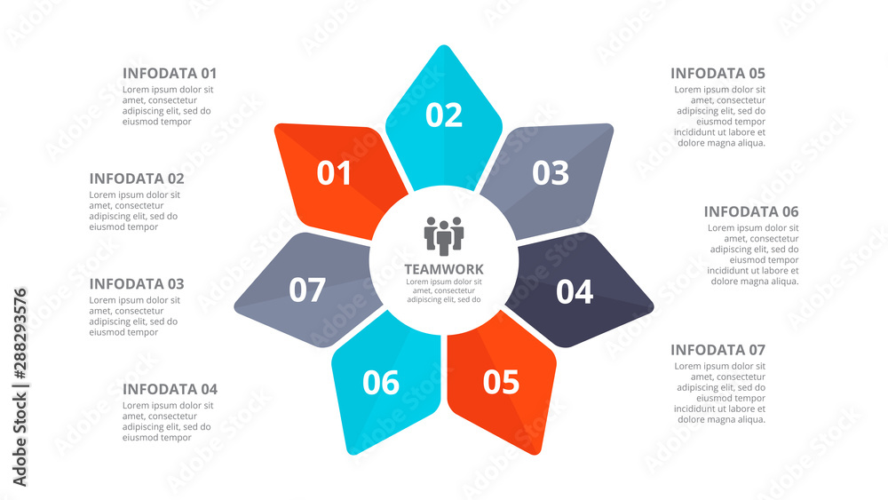 Infographic abstract elements. Flat vector illustration for business presentation. Diagram with 7 options. Infographic abstract elements. Flat vector illustration for business presentation. Diagram with 7 options.