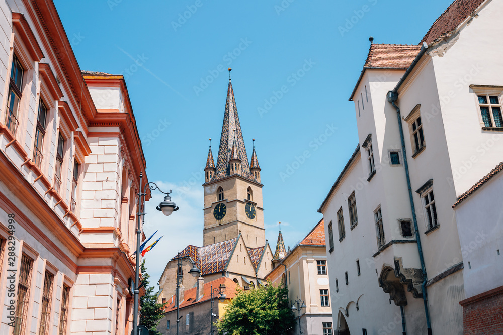 Lutheran cathedral of saint mary and old town in Sibiu, Romania