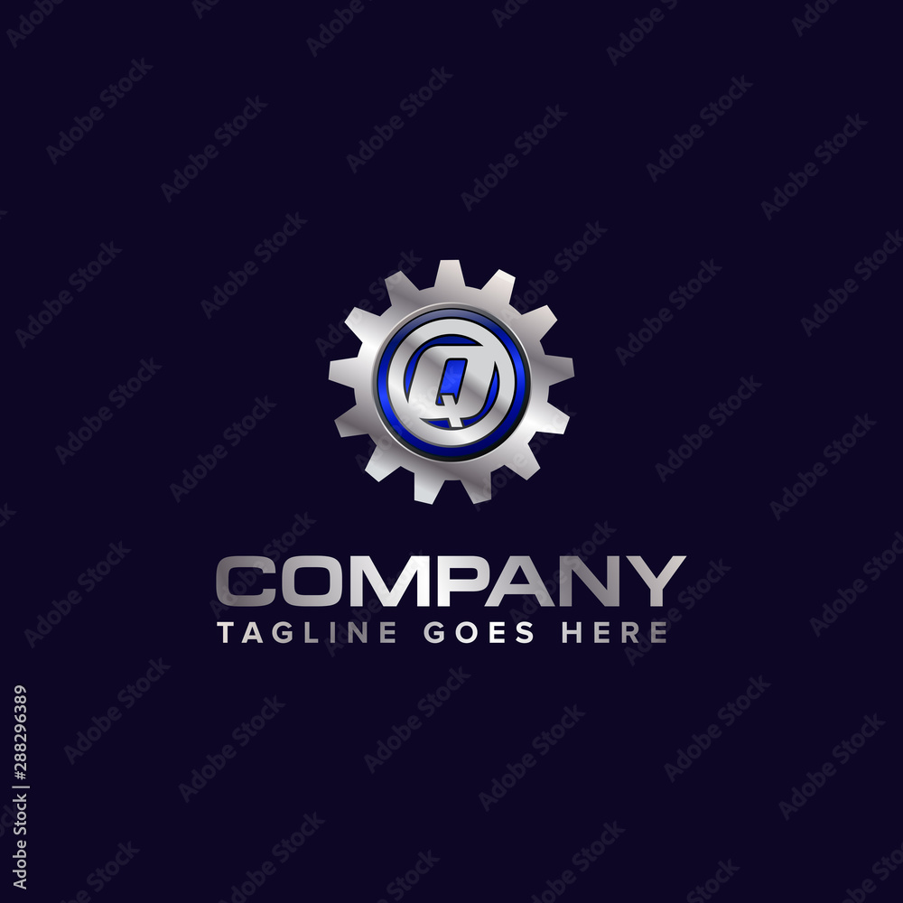 Obraz premium Letter Q gear vector template logo. This Design is suitable for technology, industrial or automotive. Gradient. Gray.