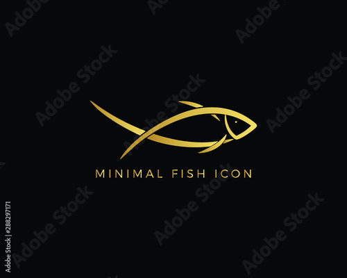 Creative Minimal Abstract Line Art Fish Icon in Gold | Creative Fish Logo Design