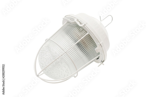 Closeup image of outdoor lantern lamp isolated at white background.