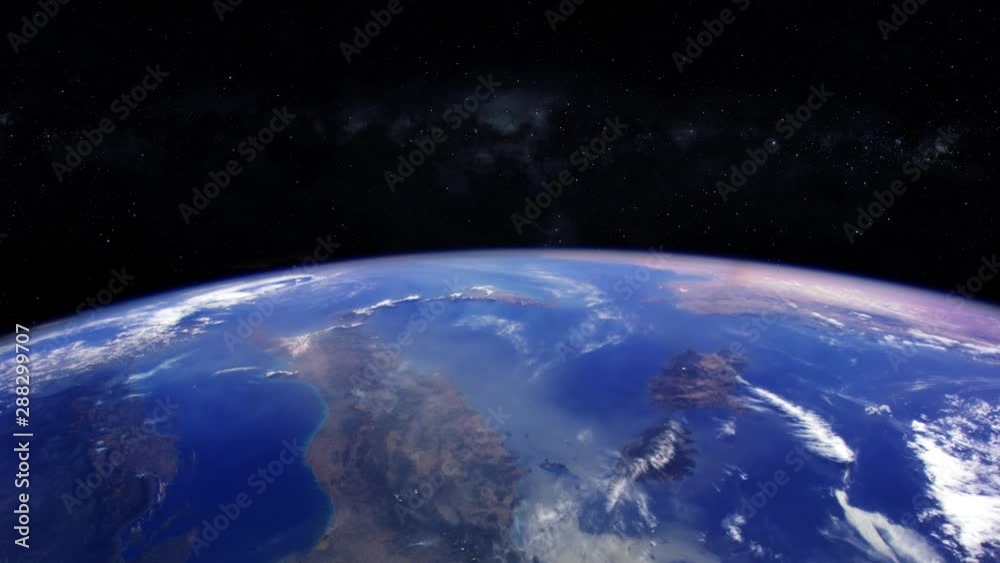 Planet earth view from space animation with milky way stars in background. Contains public domain image by Nasa Planet earth view from space animation with milky way stars in background. Contains public domain image by Nasa