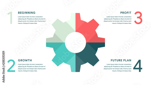 Vector Cogwheel for Business infographics concept with 4 options, parts, steps, processes. 16x9 slide clean white template