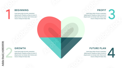 Vector Heart for Business infographics concept with 4 options, parts, steps, processes. 16x9 slide clean white template