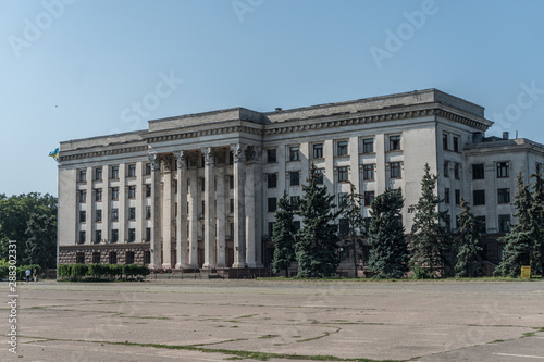 Odesa, Ukraine - Summer 2019: Old USSR neoclassic building.