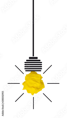 Lampe mit Kabel, Fassung und Glühbirne als zerknülltes Papier in gelb