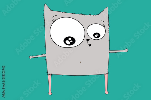 Sketch drawn in vector: cat girl removed hair from hairy legs and body and look at them. Illustration before, after on isolated background