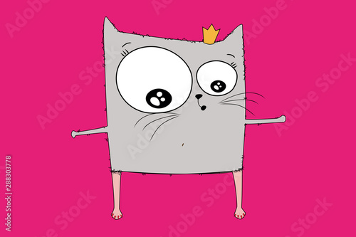Sketch drawn in vector: cat girl removed hair from hairy legs and body and look at them. Illustration before, after on isolated background
