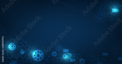 Abstract gear wheel mechanism on dark blue color technology background. Vector illustration