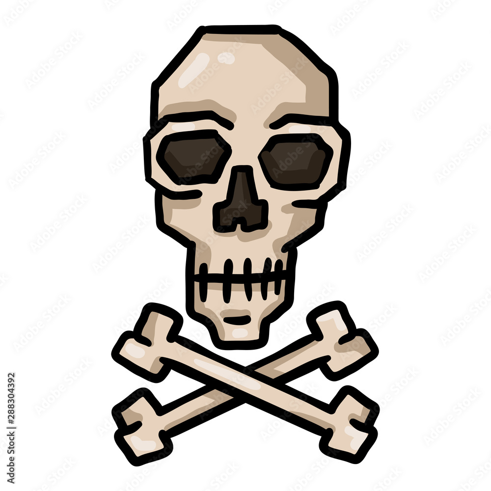 Vector Single Cartoon Skull and Crossbones. Doodle Pirates Symbol. Vector Single Cartoon Skull and Crossbones. Doodle Pirates Symbol.