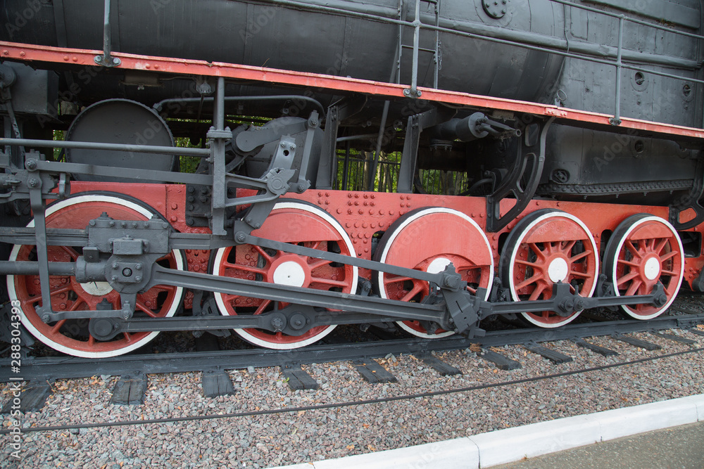 Steam machine is redeployed, the mechanism of the locomotive, USSR. Military equipment of the Second world war. Steam machine is redeployed, the mechanism of the locomotive, USSR. Military equipment of the Second world war.