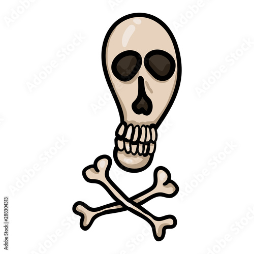 Vector Single Cartoon Skull and Crossbones. Doodle Pirates Symbol.