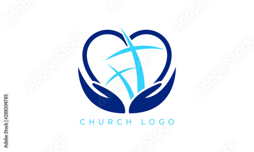 Church logo. Christian symbols. The Cross of Jesus, Template logo for churches and Christian organizations cross of Calvary in the sun. Calvary cross church logo. Unique Church Logo, Church vector log
