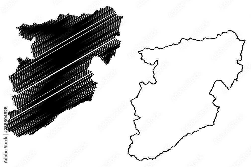 Viseu District (Portuguese Republic, Portugal) map vector illustration, scribble sketch Viseu map