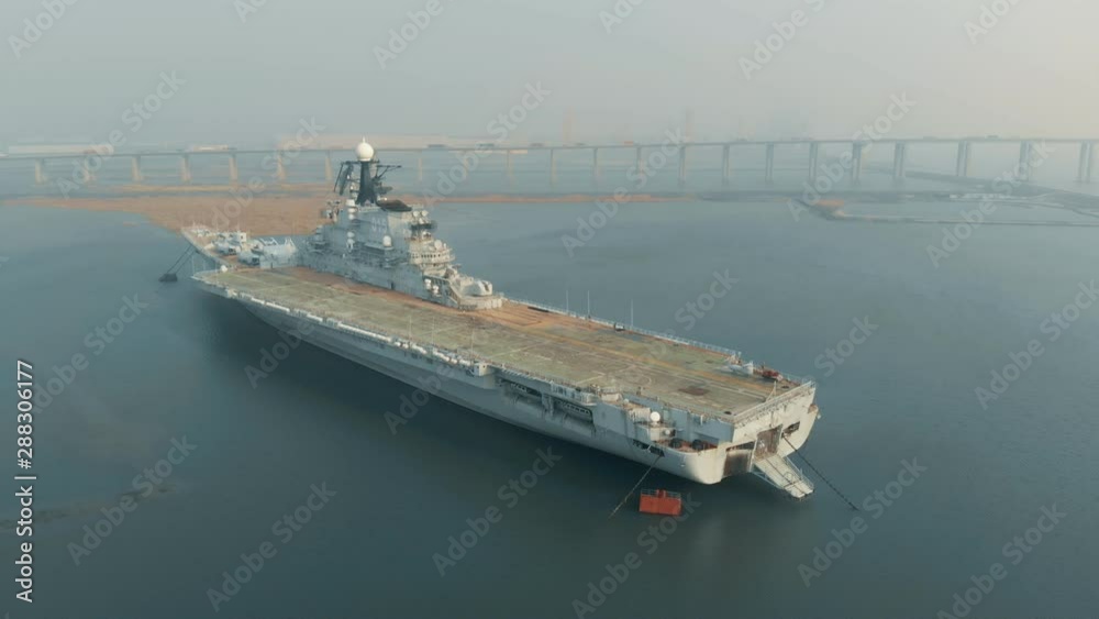 Aerial view over the Minsk, an aircraft carrier that served the Soviet