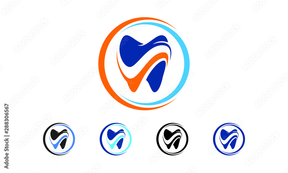 Modern dental logo featuring a stylized tooth with orange and blue swirls Modern dental logo featuring a stylized tooth with orange and blue swirls