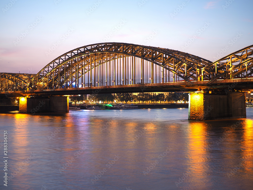 Hohenzollernbruecke (Hohenzollern Bridge) over river Rhine in Ko Hohenzollernbruecke (Hohenzollern Bridge) over river Rhine in Ko