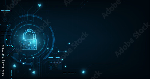 Padlock With Keyhole icon in. personal data security Illustrates cyber data or information privacy idea. blue color abstract hi speed internet technology.