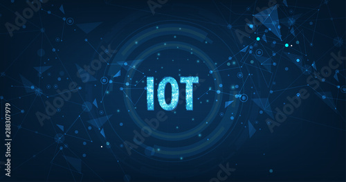 Internet Of Things (IOT) Concept.Big Data Cloud Computing Network Of Physical Devices With Secure Network Connectivity on dark blue color background.