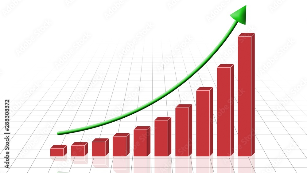 Business Growth Bar Graph with Rising Arrow - 3D Illustration Business Growth Bar Graph with Rising Arrow - 3D Illustration