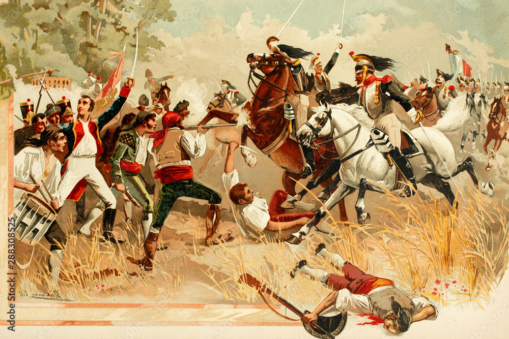 Bailen battle. 1808. War France-Spain. Antique illustration. Book of history. 1897.