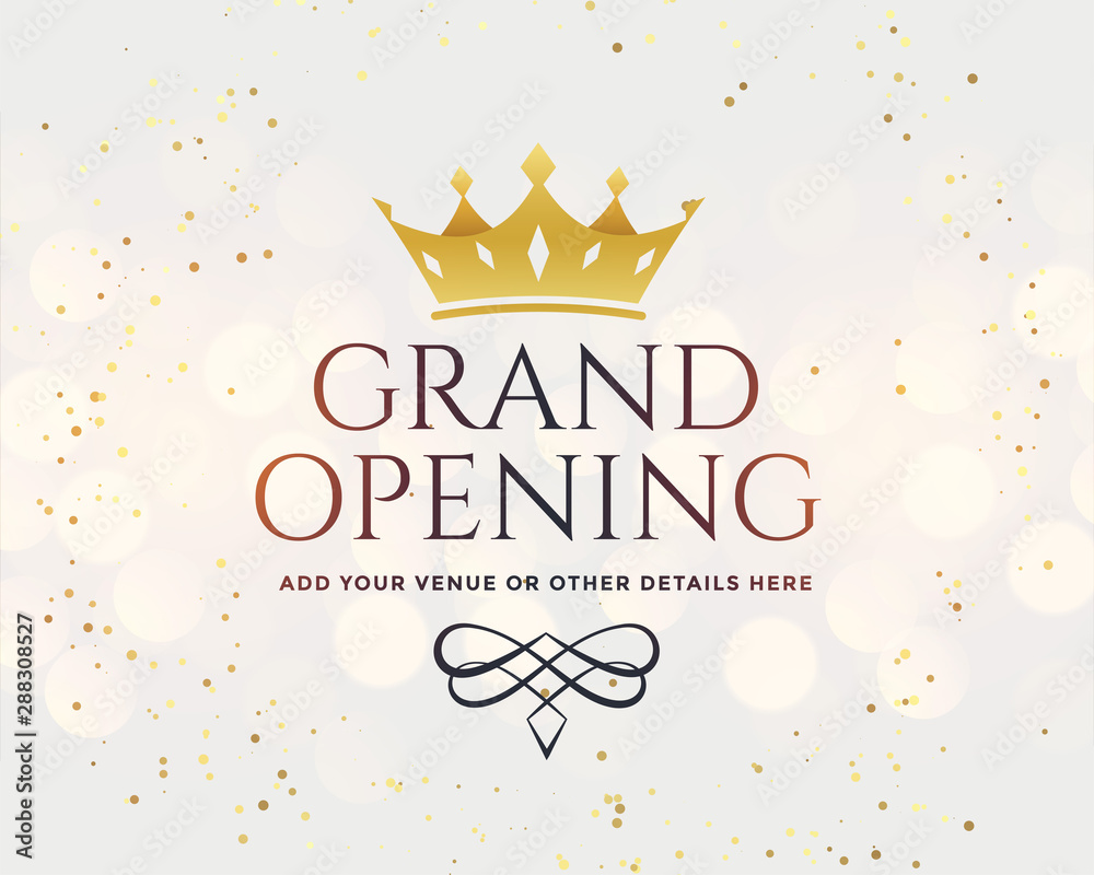 white grand opening banner with golden crown - obrazy, fototapety, plakaty 