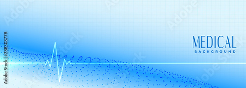 medical science blue banner with cardiogram line