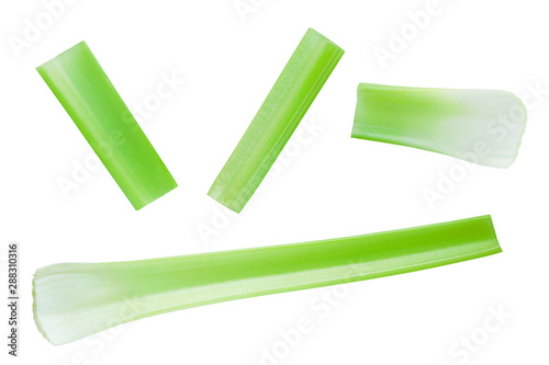 Celery Isolated on White. Set of Green Fresh Celery Pieces with Full Depth of Field