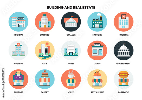 Building icons set for business