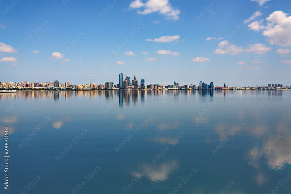 Panoramic view of the Baku bay at sunny day. Ultra High Definition Image
