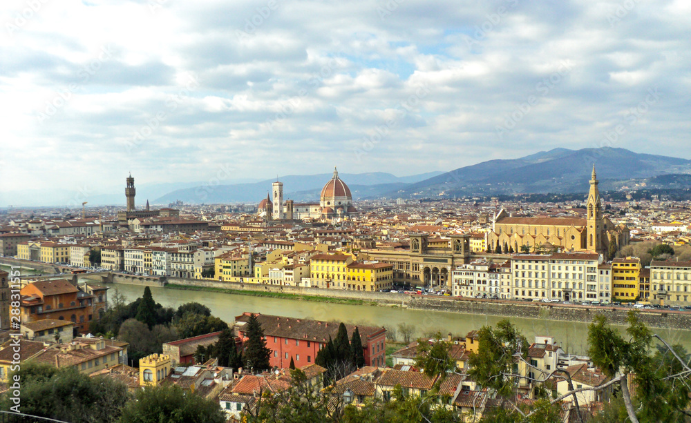 Beautiful view of Florence, Italy. Panorama of famous ancient Italian city in spring time.