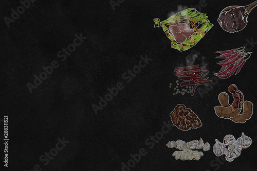 Sketch of ingredient of Thai Chilli Pepper Sauce