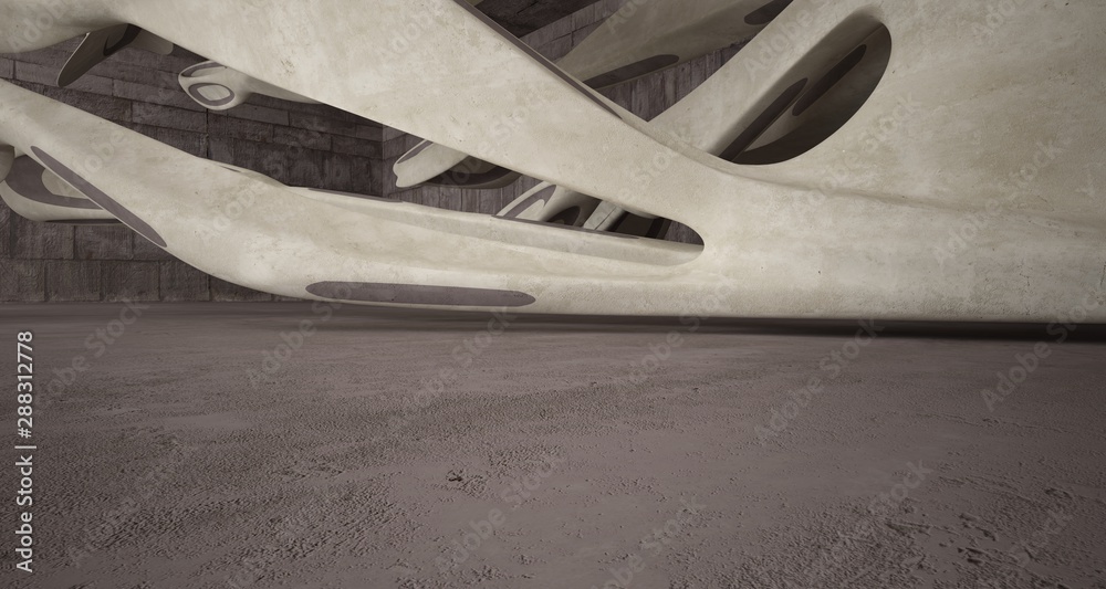 Empty dark abstract brown concrete room smooth interior. Architectural background. 3D illustration and rendering