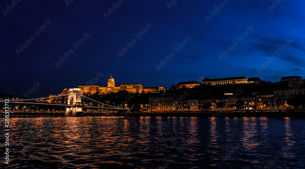 Night panorama of ancient Budapest and the Danube River