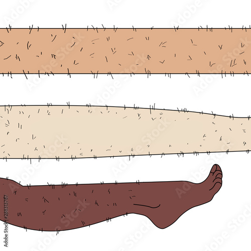 Sketch drawn in vector: woman removes hair from hairy legs with laser hair removal, shaving, waxing, shugaring on an isolated background