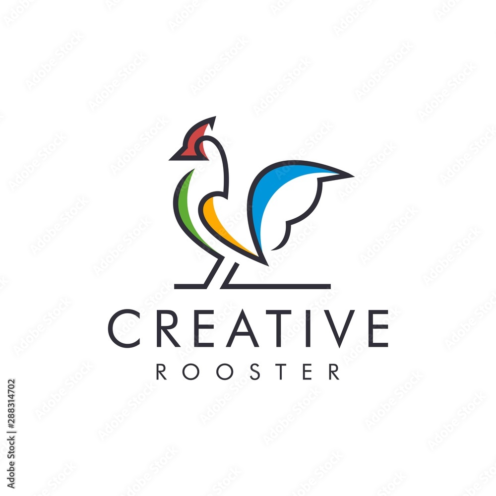 Unique Rooster logo - vector illustration of design on a light background